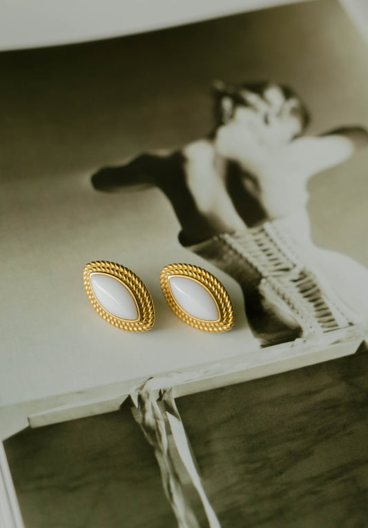 Marquise Studs β White Agate