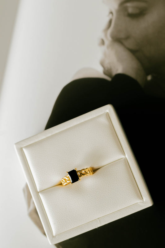 Rectangle Stone Chain Ring β Black CZ