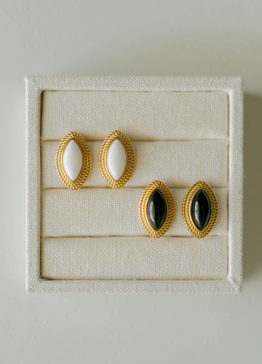 Marquise Studs β Black Agate