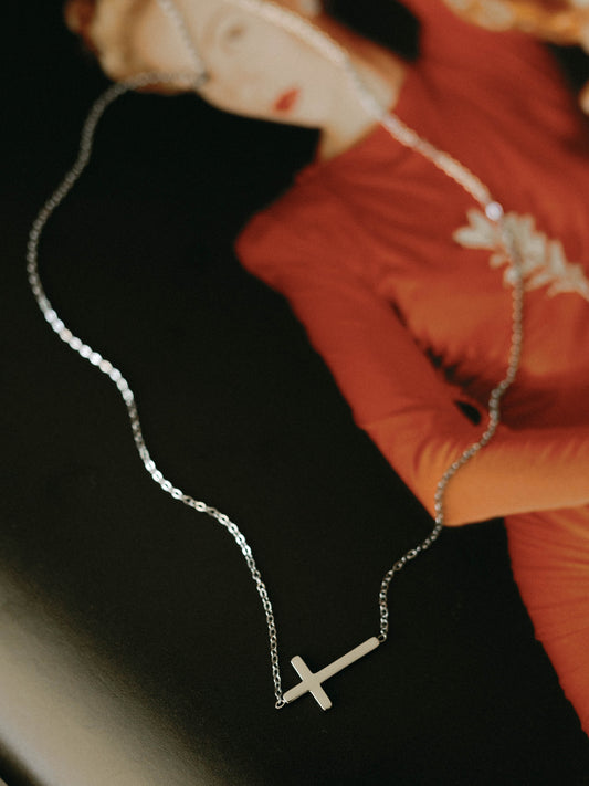 Sideways Cross Necklace β Silver