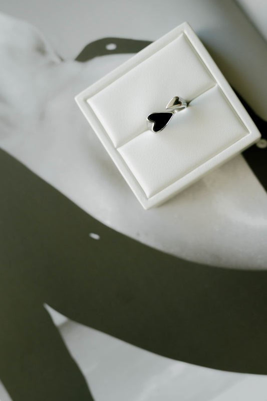 Double Heart Ring β Silver, Black Enamel