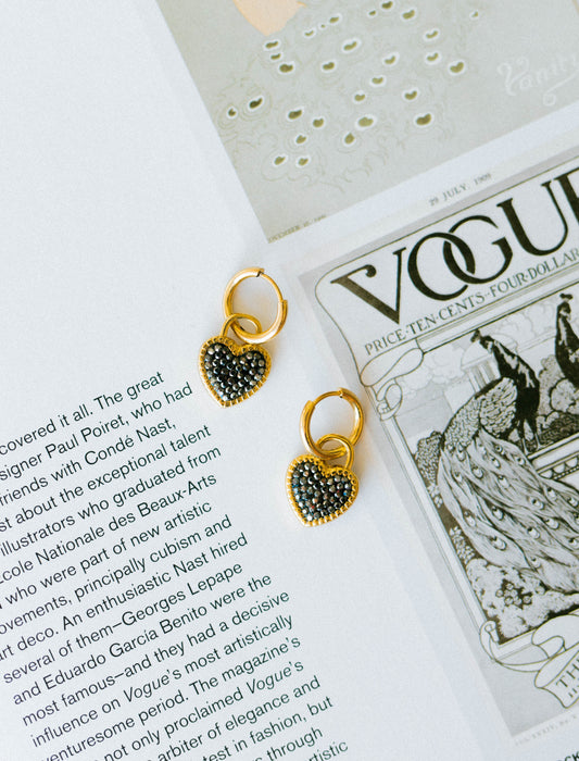Midnight Heart Charm Hoops