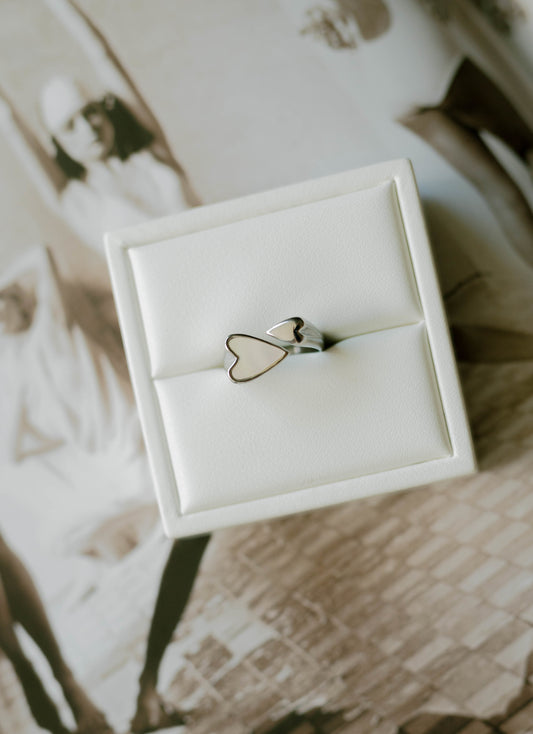 Double Heart Ring β Silver, Mother of Pearl