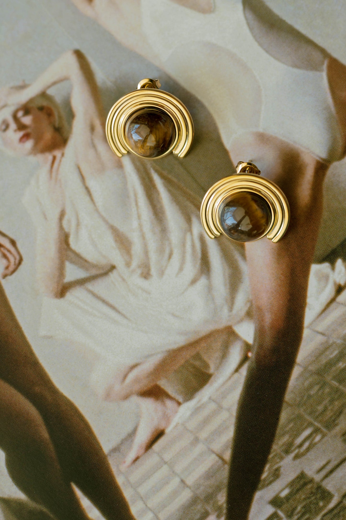 Tiger’s Eye Arc Statement Studs