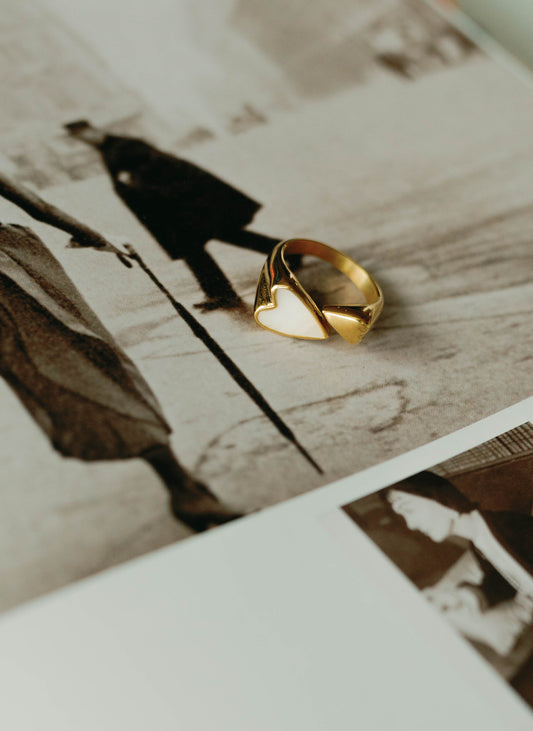 Double Heart Ring β Gold, Mother of Pearl