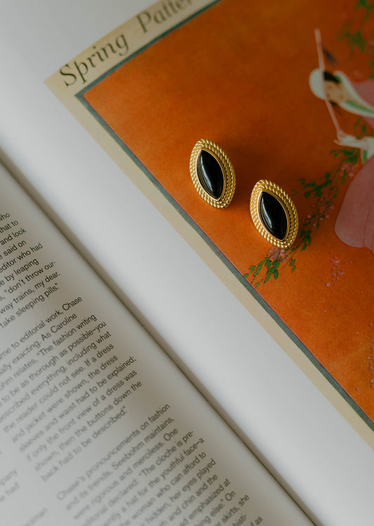 Marquise Studs β Black Agate