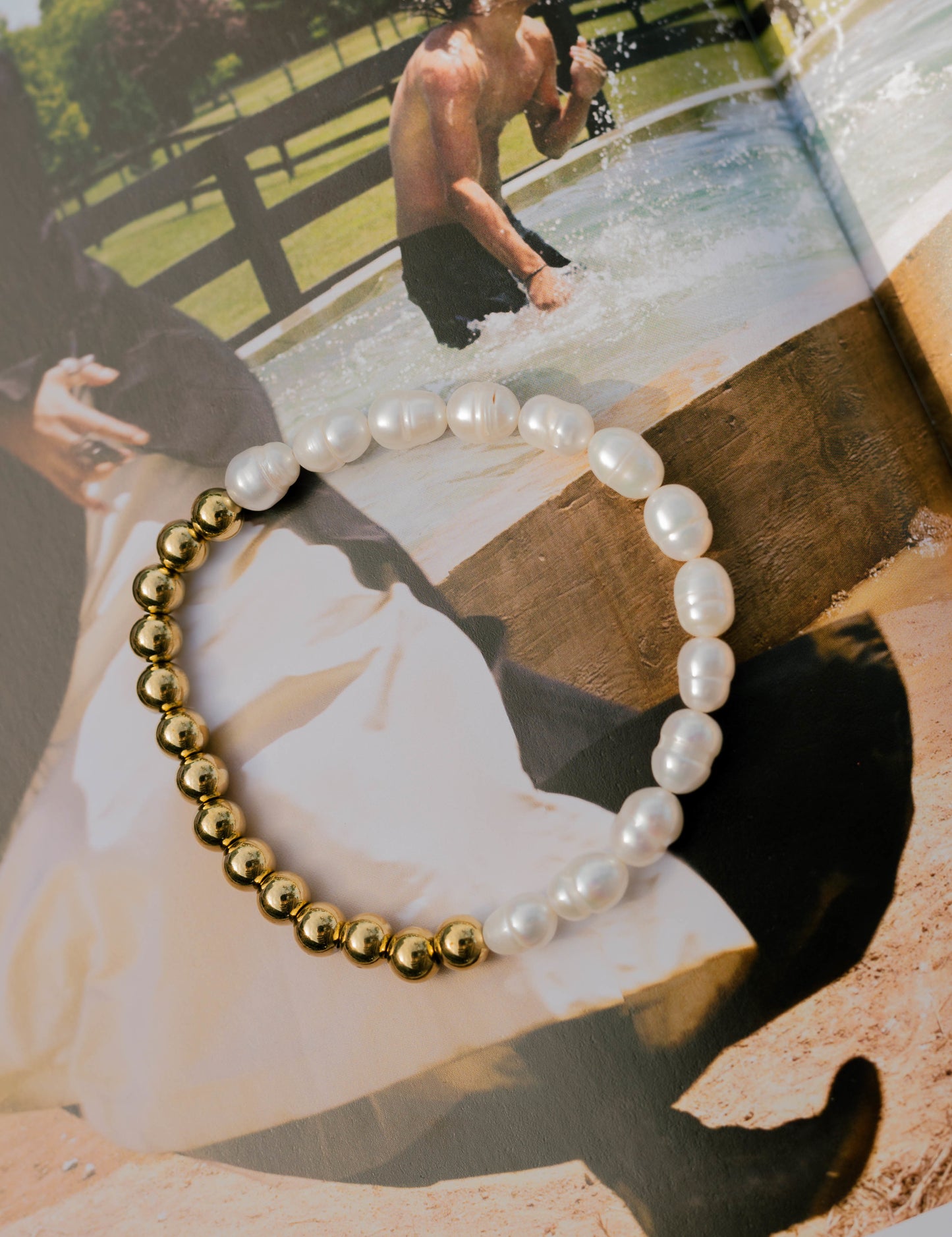 Pearl & Gold Bead Bracelet