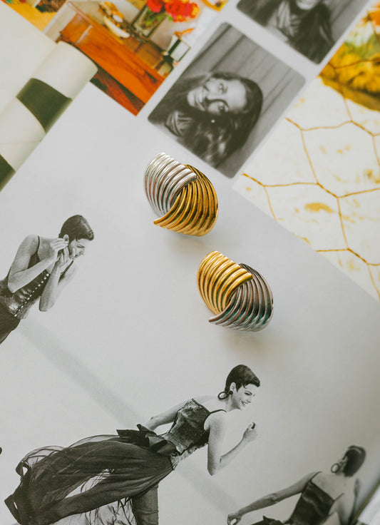 Ribbed Dome Earrings β Mixed Metal
