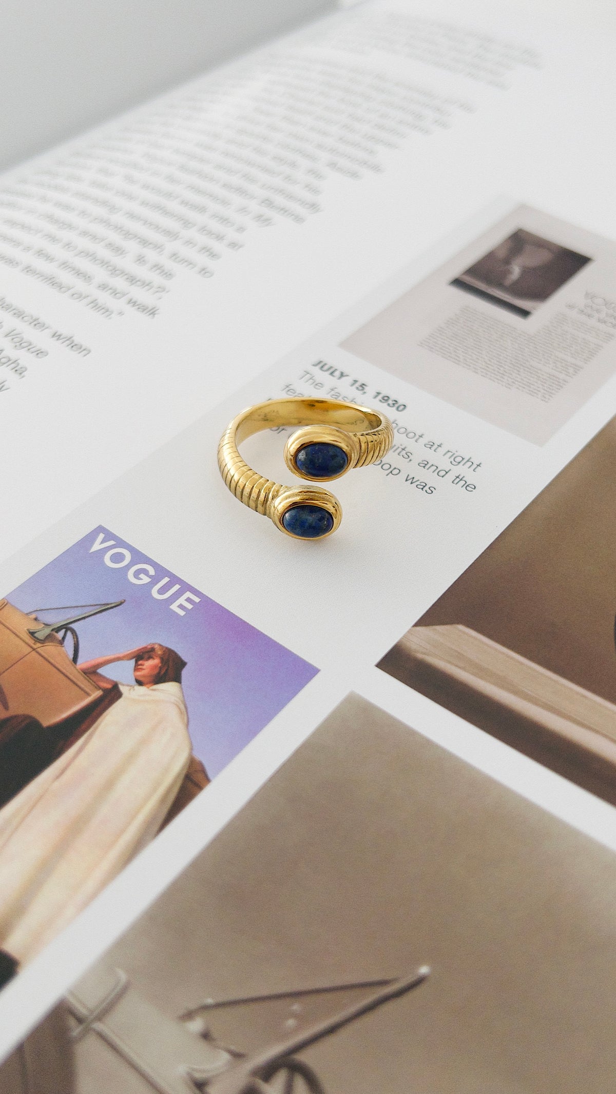 LAPIS DOUBLE-STONE OPEN RING