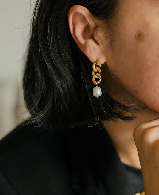 Freshwater Pearl Cuban Drop Earrings