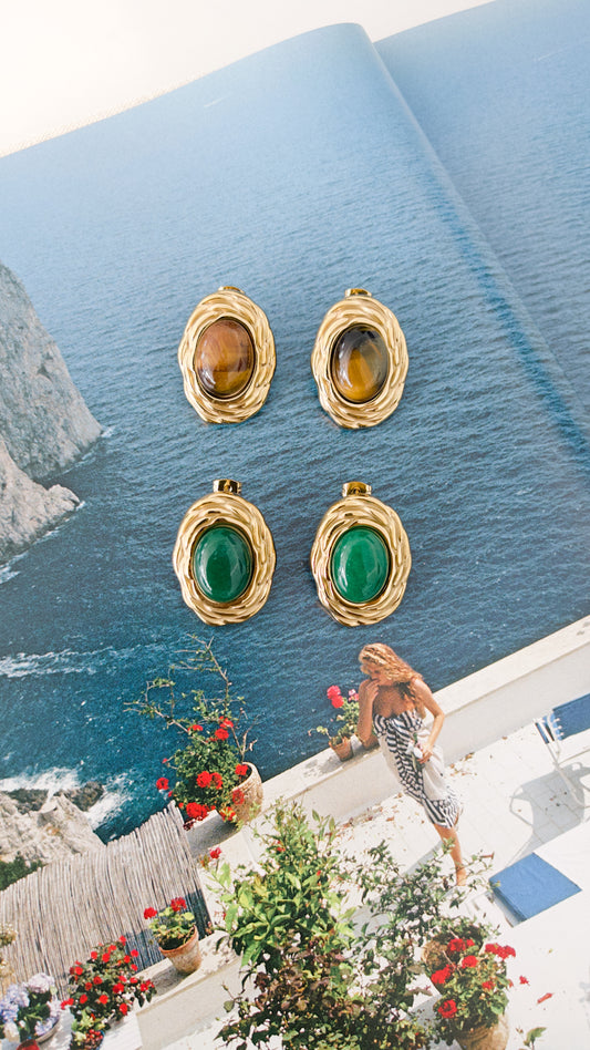 GREEN OVAL STATEMENT STUDS