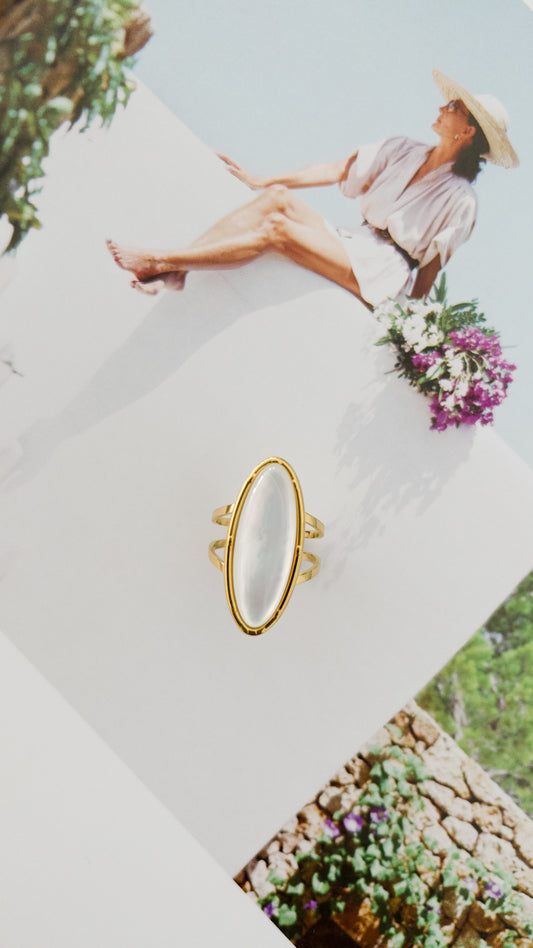 MOTHER OF PEARL MARQUISE STATEMENT RING
