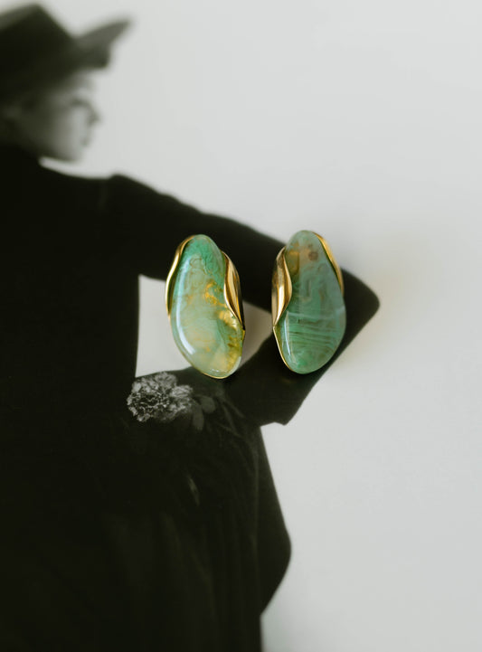 Marbled Stone Earrings – Green