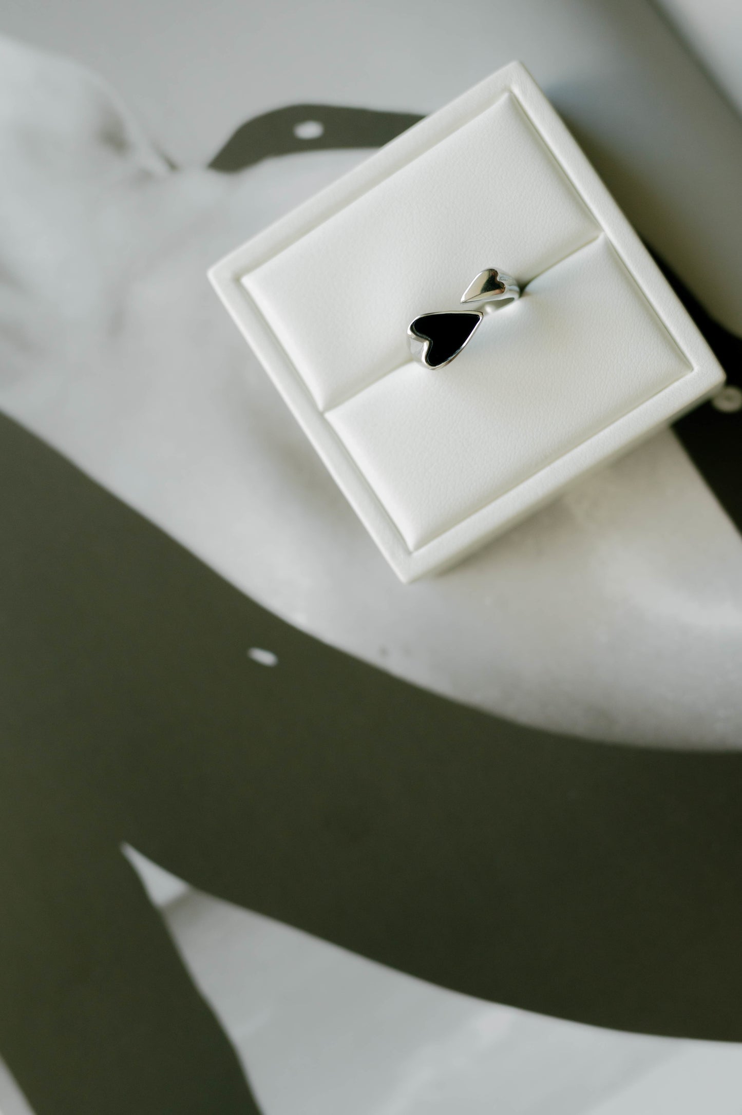 Black Heart Adjustable Ring | Silver