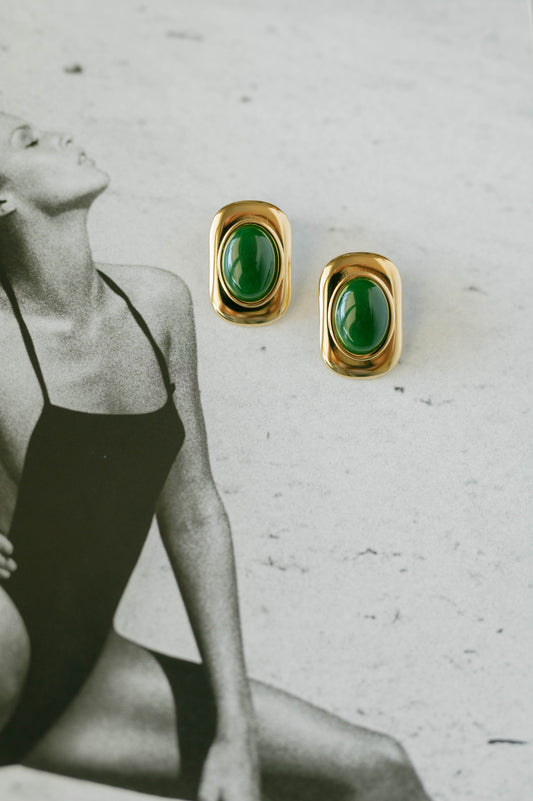 Green Cat Eye Statement Studs
