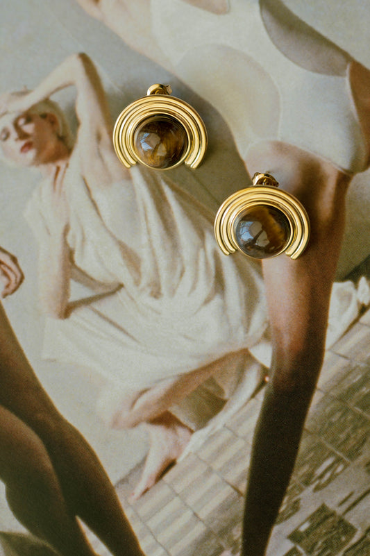 Tiger’s Eye Arc Statement Studs