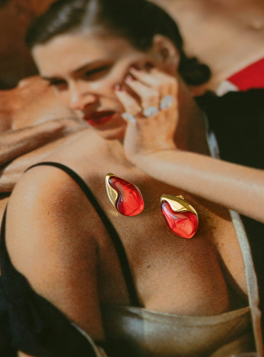 Molten Glass Earrings – Crimson Gold
