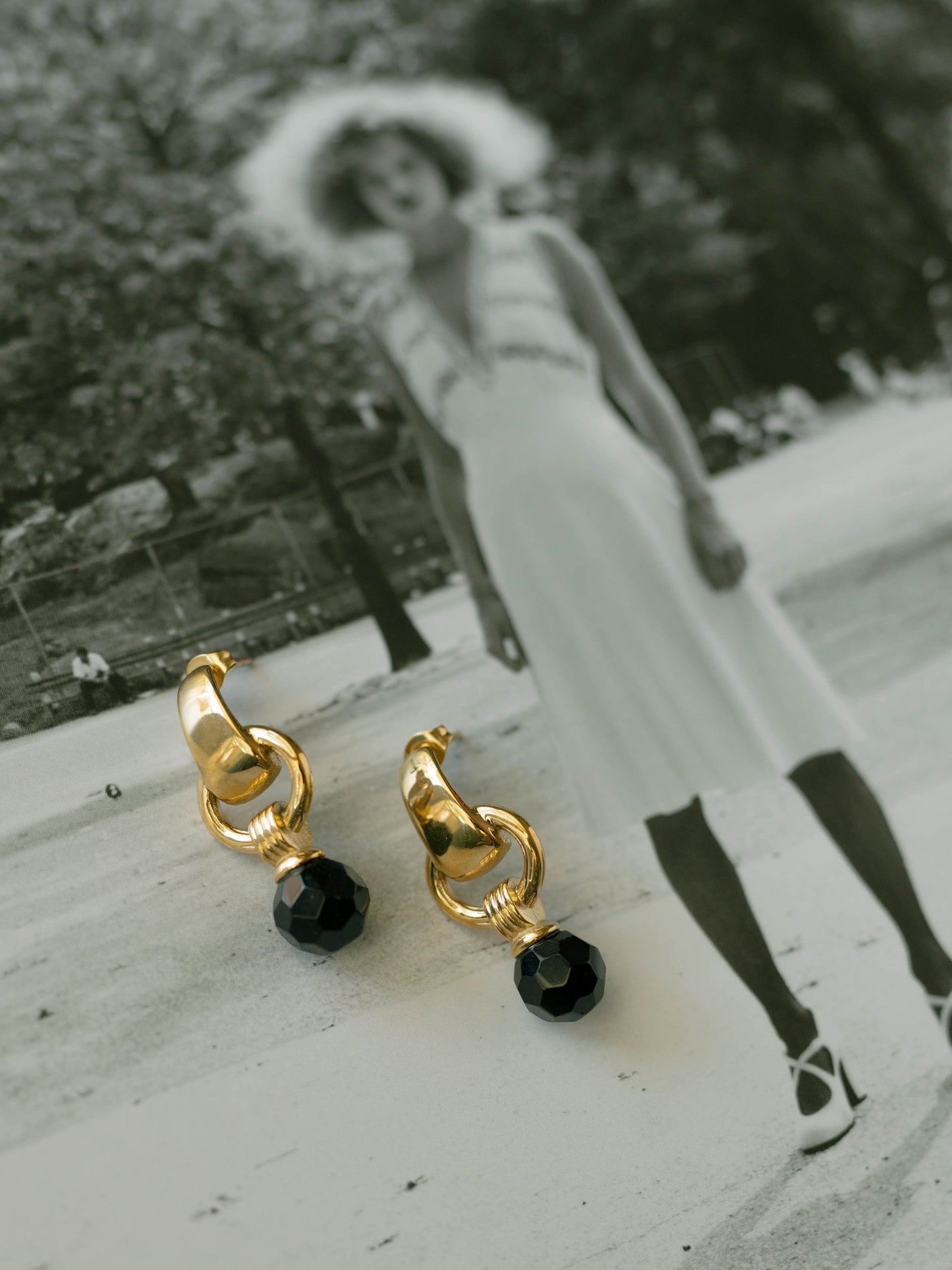 Linked Black Crystal Drop Earrings