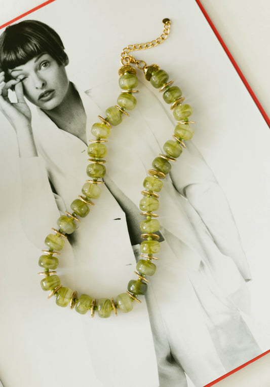 Textured Bead Necklace – Olive