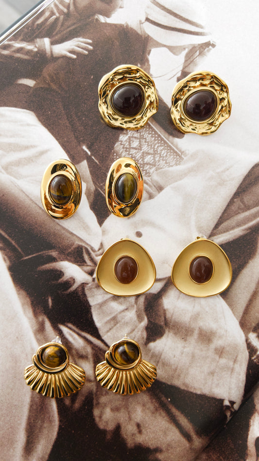 Molten Frame Amber Statement Stud Earrings