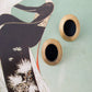 Oval Ribbed Black Statement Stud Earrings