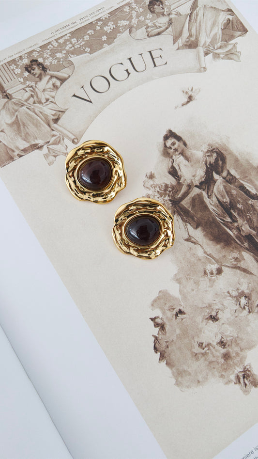 Molten Frame Amber Statement Stud Earrings