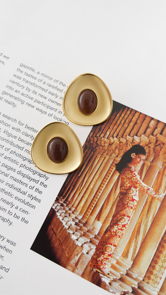 Dome Frame Amber Statement Stud Earrings