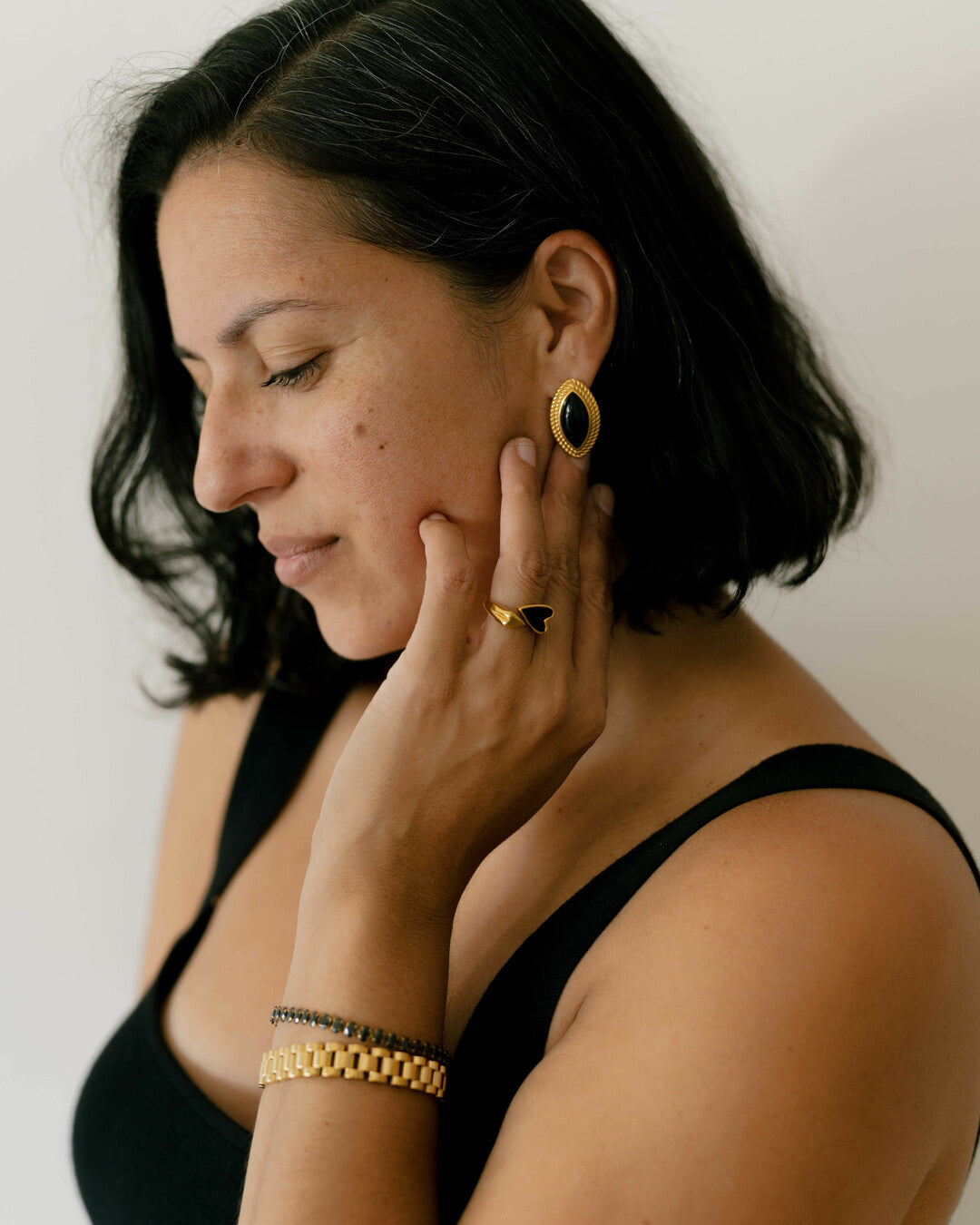 Black Onyx Marquise Stud Earrings